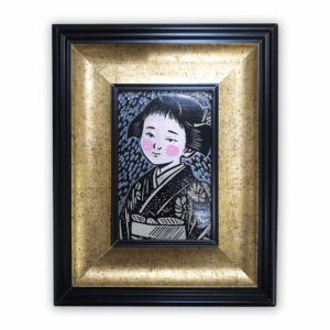 ศิลปะแกะไม้งานทำมือภาพเด็กหญิงญี่ปุ่นชุดกิโมโน สไตล์ย้อนยุค